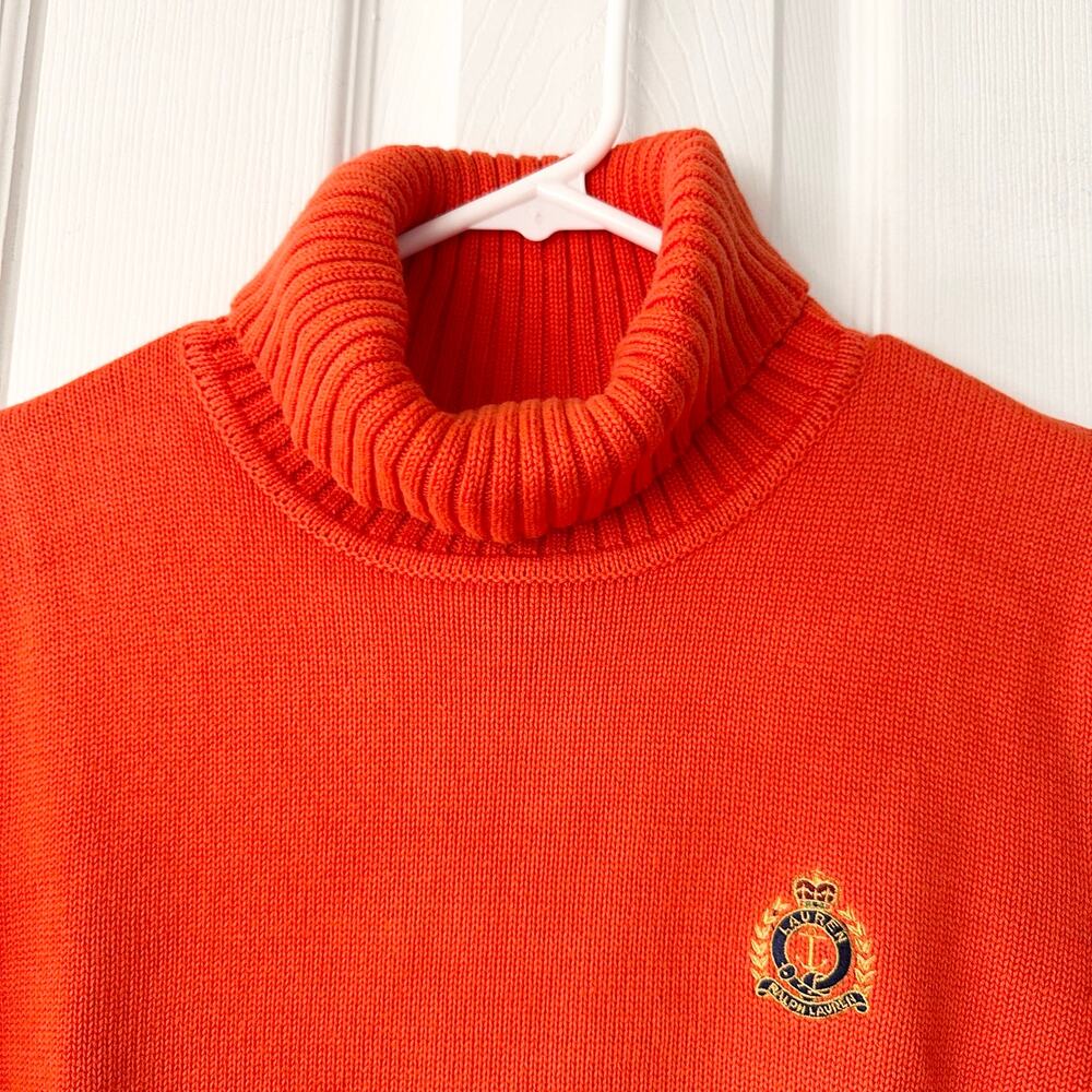 Lauren Ralph Lauren Vintage Orange Half Sleeve Turtleneck Sweater Crest Large - Picture 6 of 9